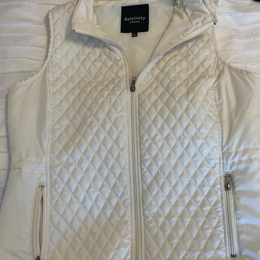Relativity White Quilted Vest with Standing Collar